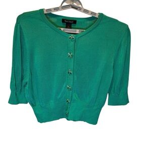NEW 🤩 White Black Women's Cropped Green Sweater, Sz L .
